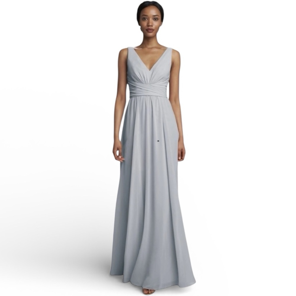 NEW Amsale Chiffon Bridesmaid Maxi Dress Ice Size 4 Wedding Formal Gala